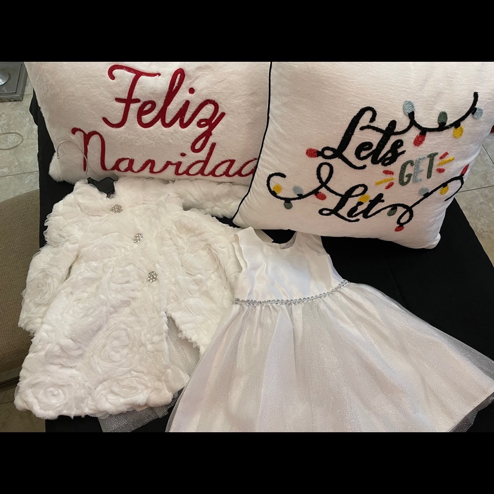 Girls Off White 2pc Holiday Dress Rhinestone